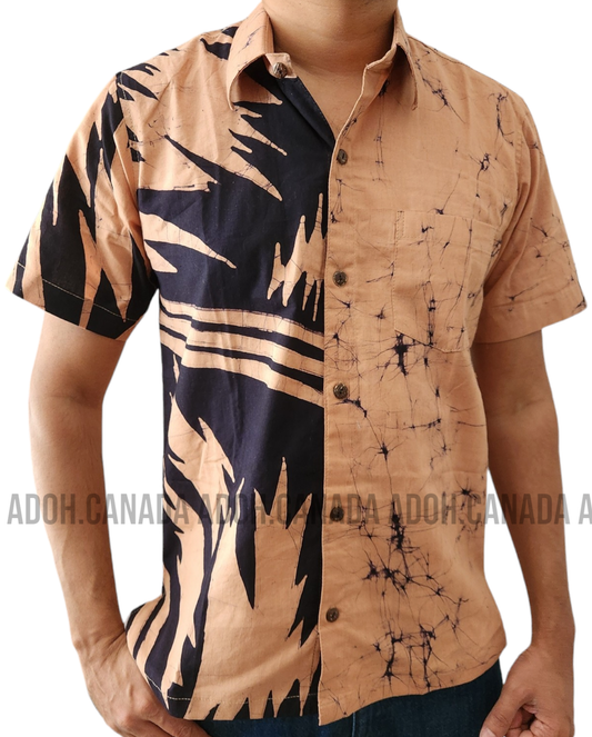 SH1144 - Light brown and black designed Batik Shirt | Ceylon Batik | Hand Made | Men's Collection | Cotton Shirt | Summer Wear