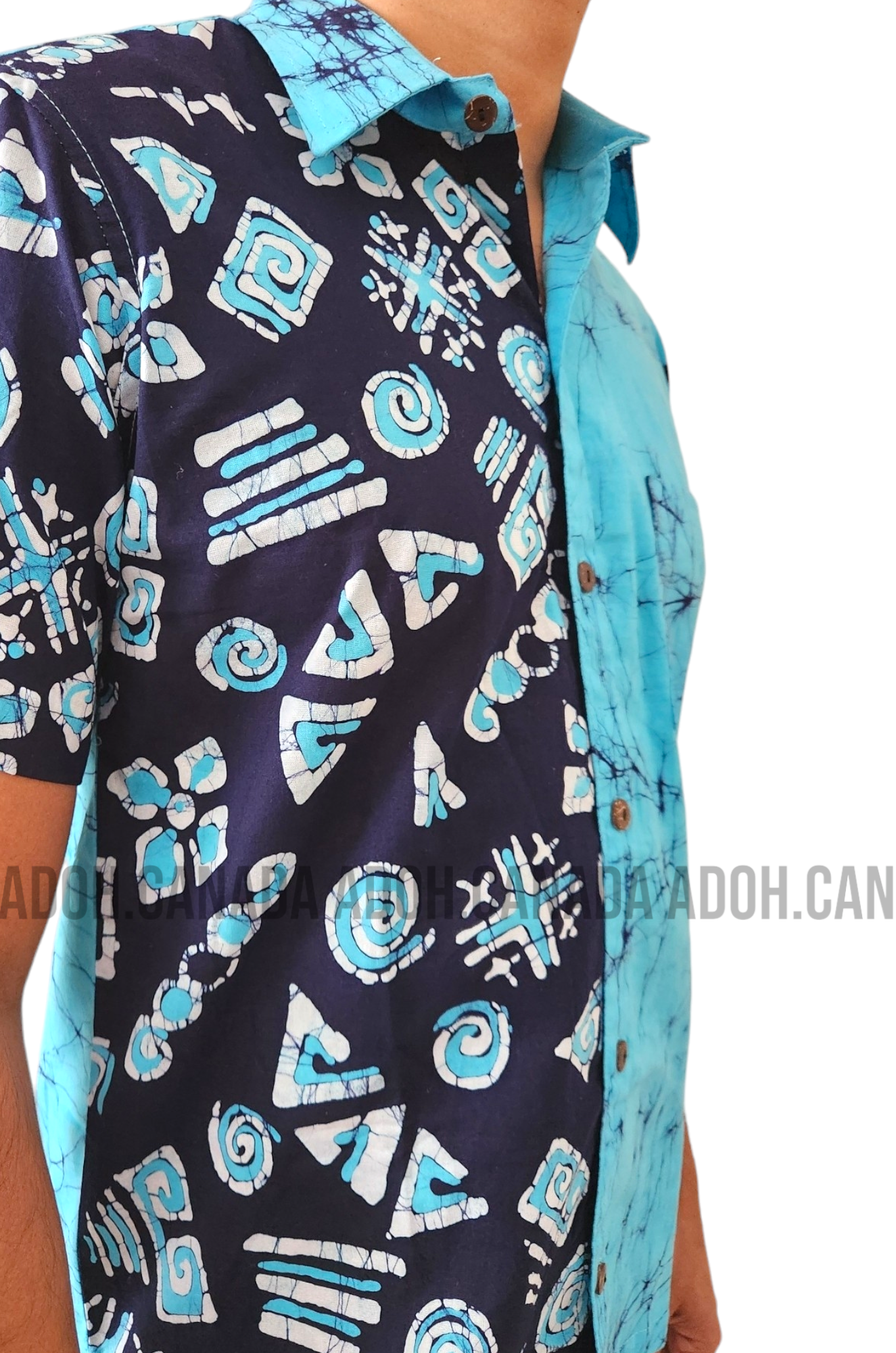 SH1150 - Light Blue and Dark Blue Batik Shirt | Ceylon Batik | Hand Made | Men's Collection | Cotton Shirt | Summer Wear