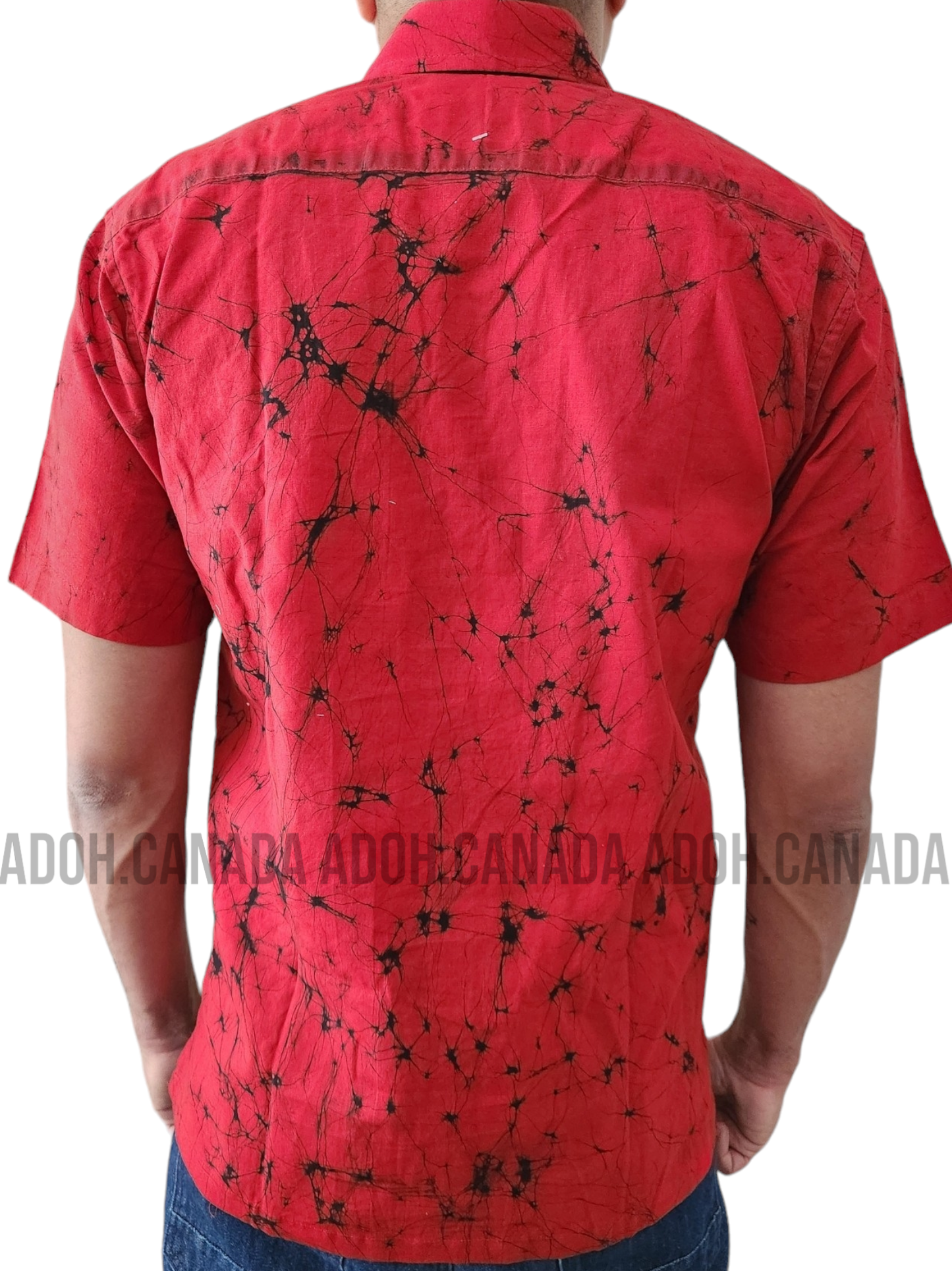 SH1143 - Black and yellow designed Red Batik Shirt | Ceylon Batik | Hand Made | Men's Collection | Cotton Shirt | Summer Wear