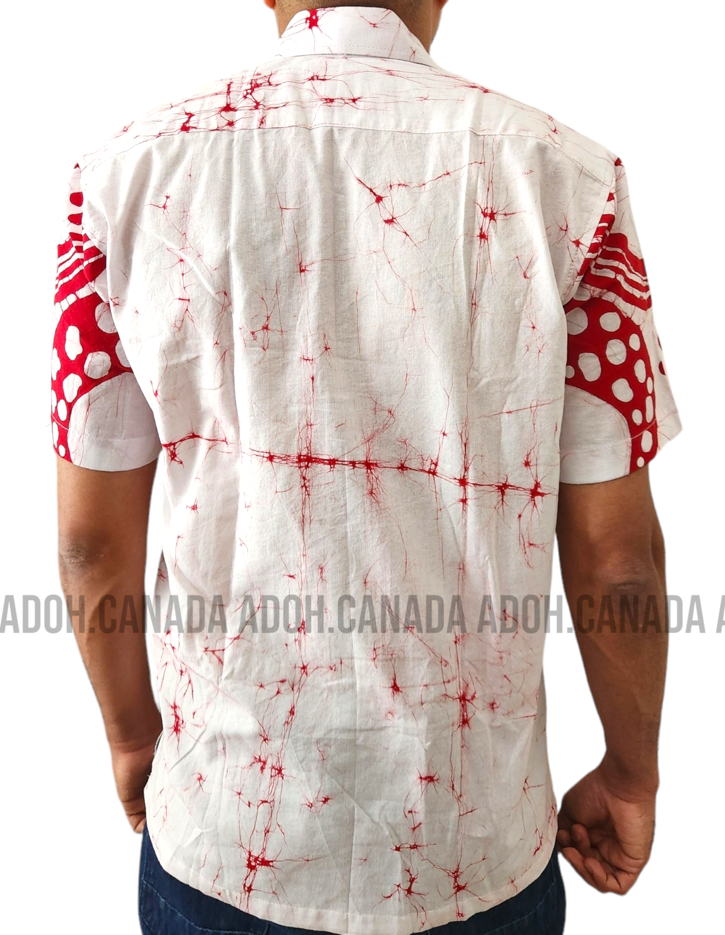 SH1152 - Red and white leafy designed Batik Shirt | Ceylon Batik | Hand Made | Men's Collection | Cotton Shirt | Summer Wear