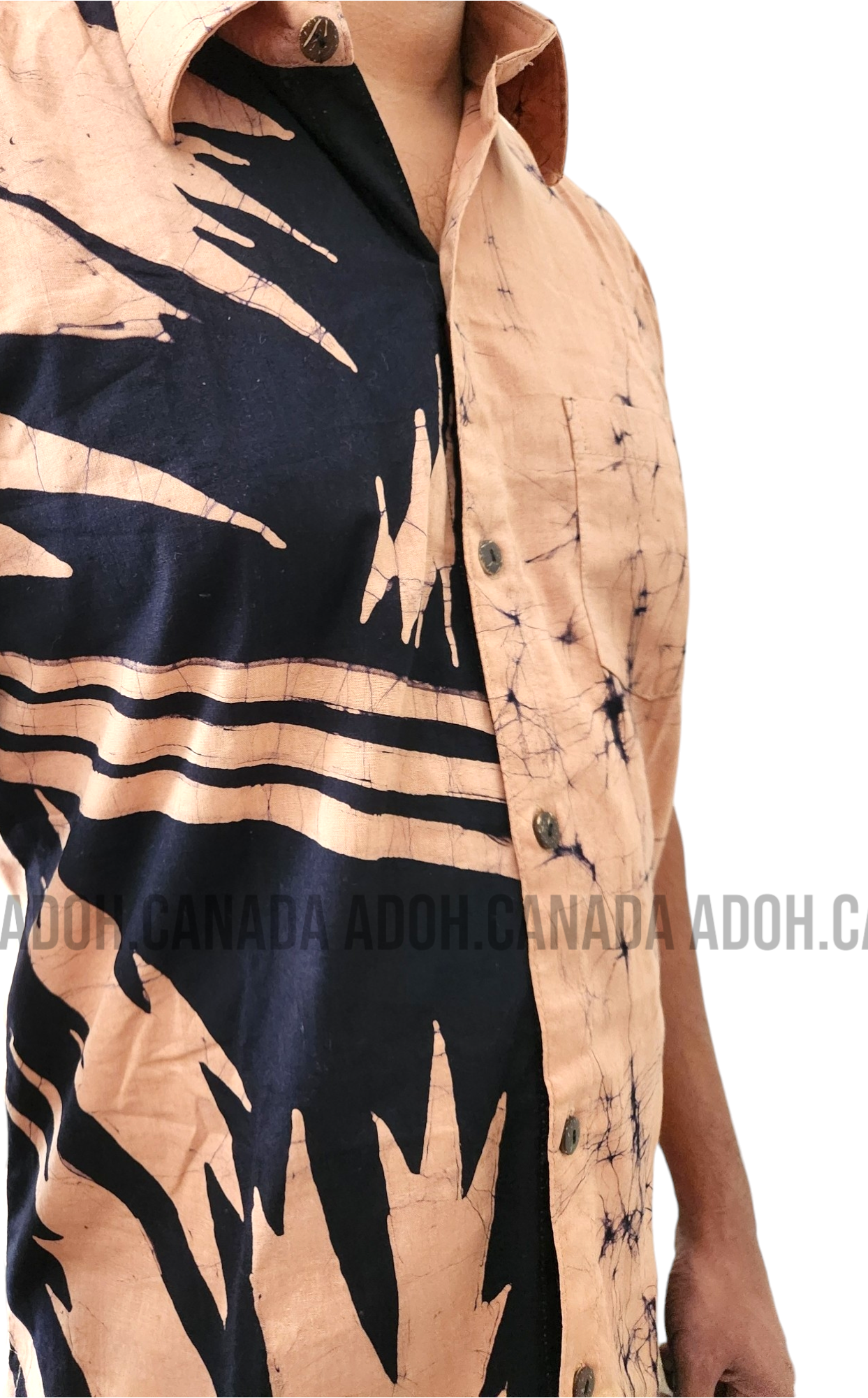 SH1144 - Light brown and black designed Batik Shirt | Ceylon Batik | Hand Made | Men's Collection | Cotton Shirt | Summer Wear