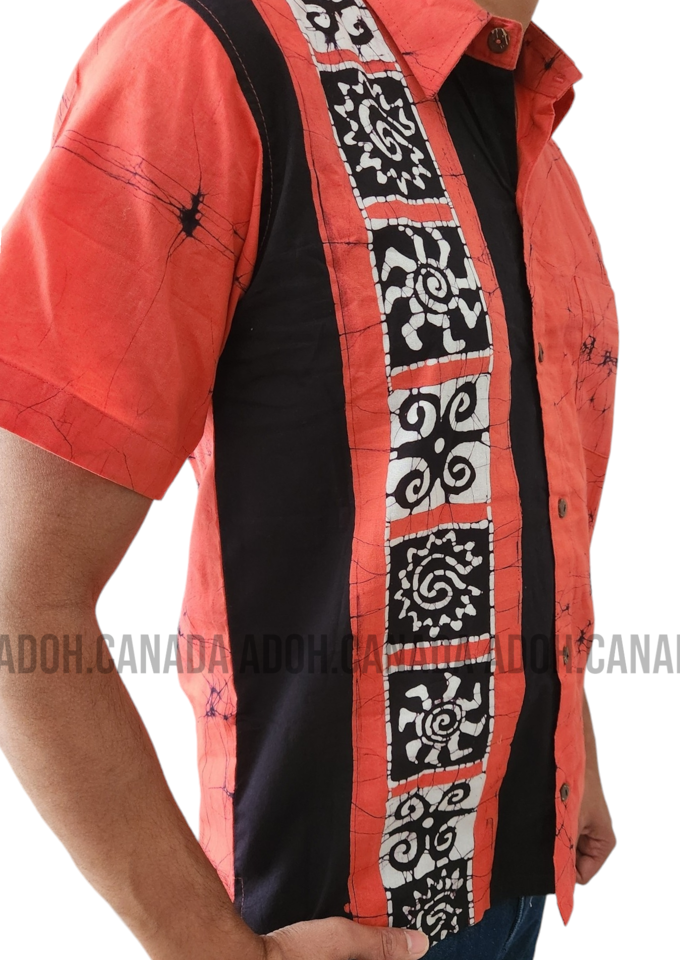 SH1147 - Black and white designed pink Batik Shirt | Ceylon Batik | Hand Made | Men's Collection | Cotton Shirt | Summer Wear