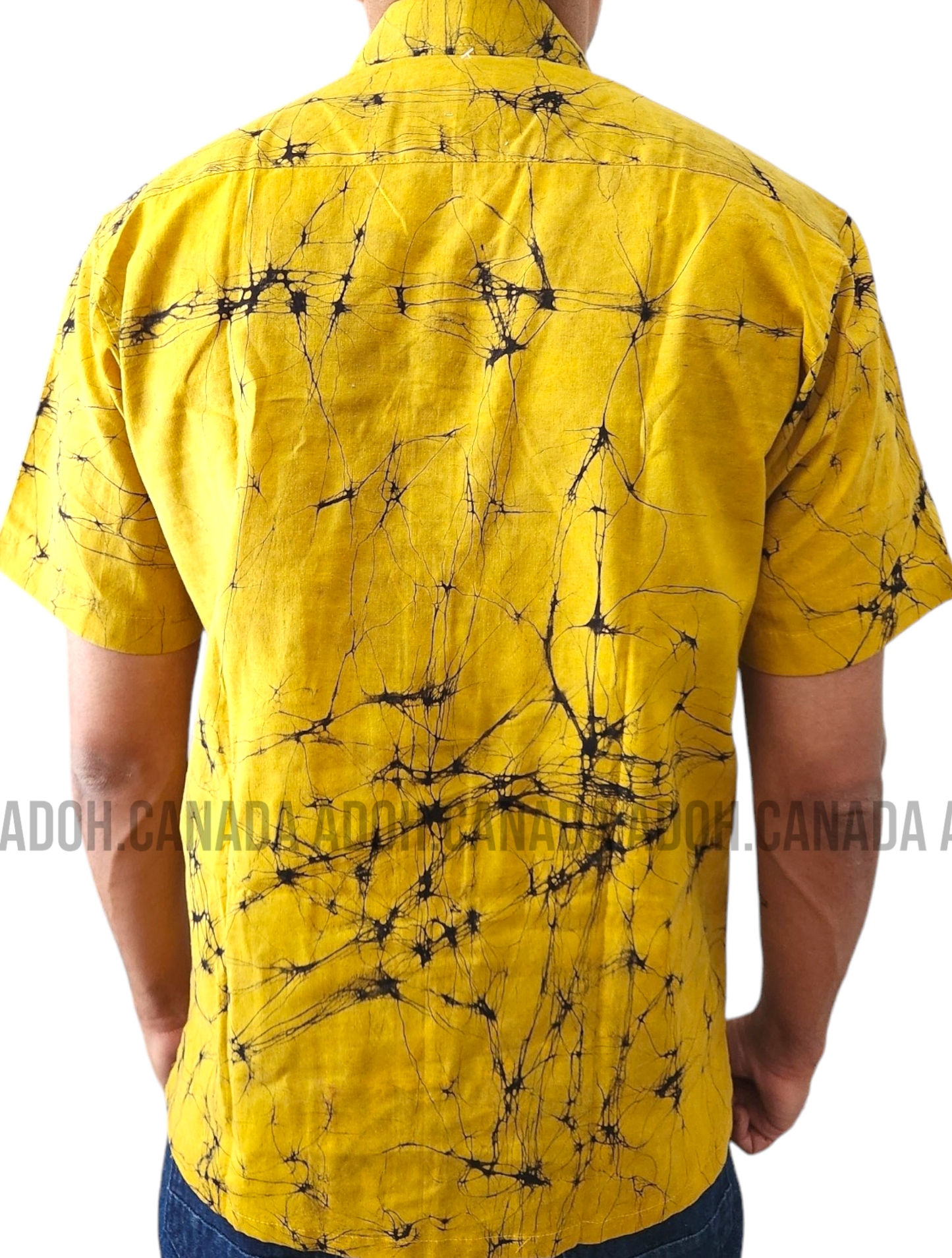 SH1146 - Yellow and Black designed Batik Shirt | Ceylon Batik | Hand Made | Men's Collection | Cotton Shirt | Summer Wear