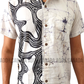 SH1145 - White with black designed Batik Shirt | Ceylon Batik | Hand Made | Men's Collection | Cotton Shirt | Summer Wear