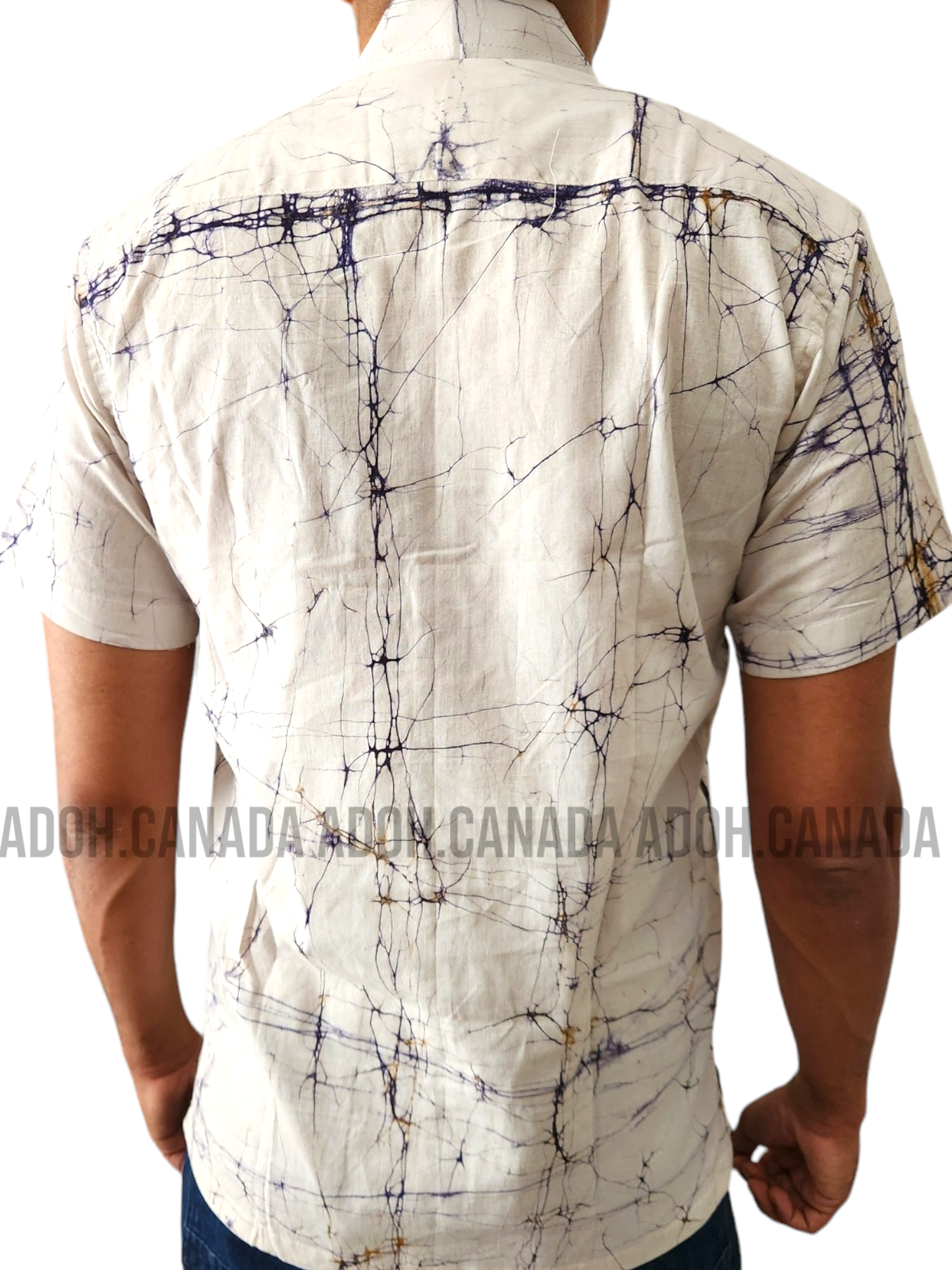 SH1145 - White with black designed Batik Shirt | Ceylon Batik | Hand Made | Men's Collection | Cotton Shirt | Summer Wear