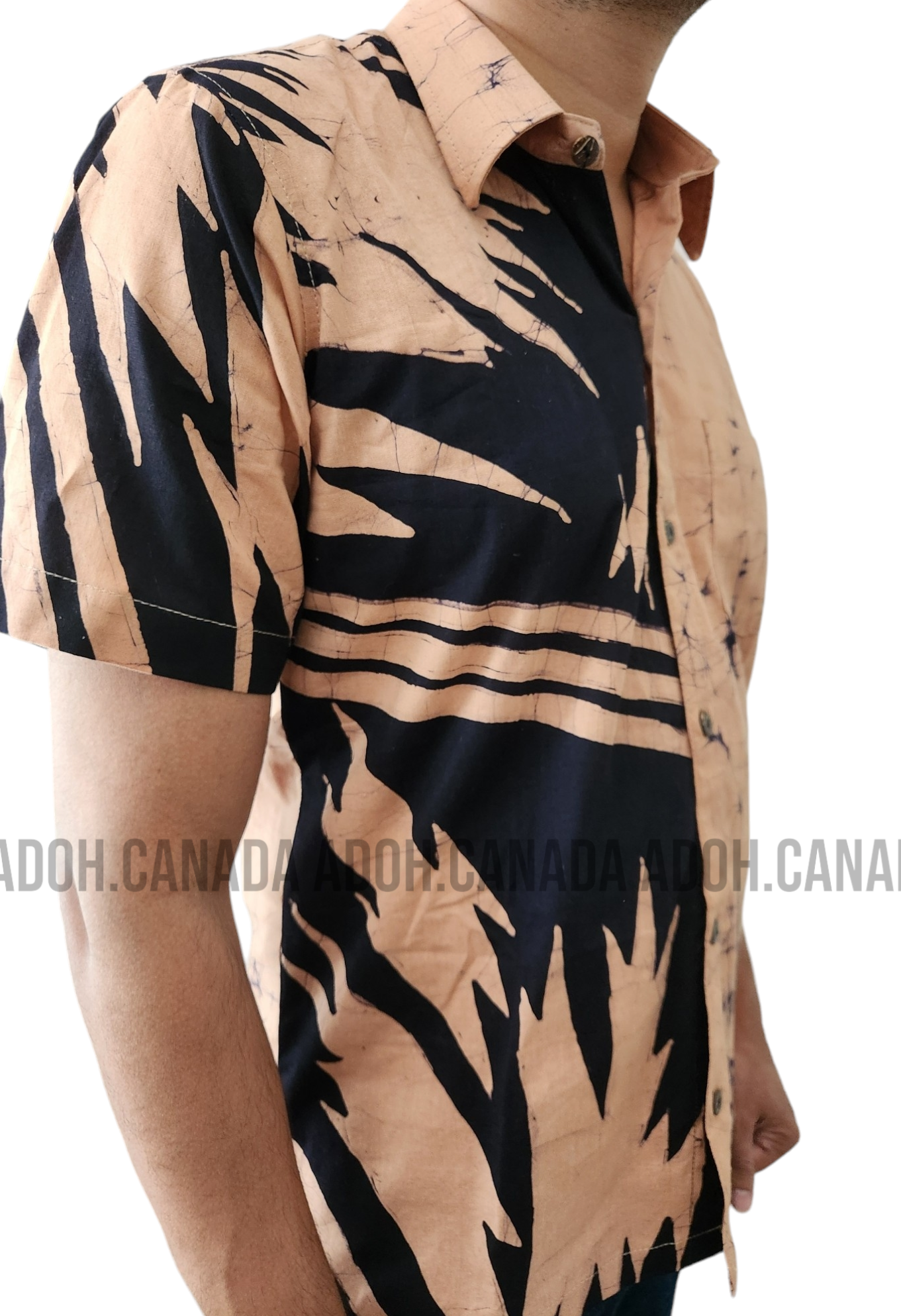 SH1144 - Light brown and black designed Batik Shirt | Ceylon Batik | Hand Made | Men's Collection | Cotton Shirt | Summer Wear