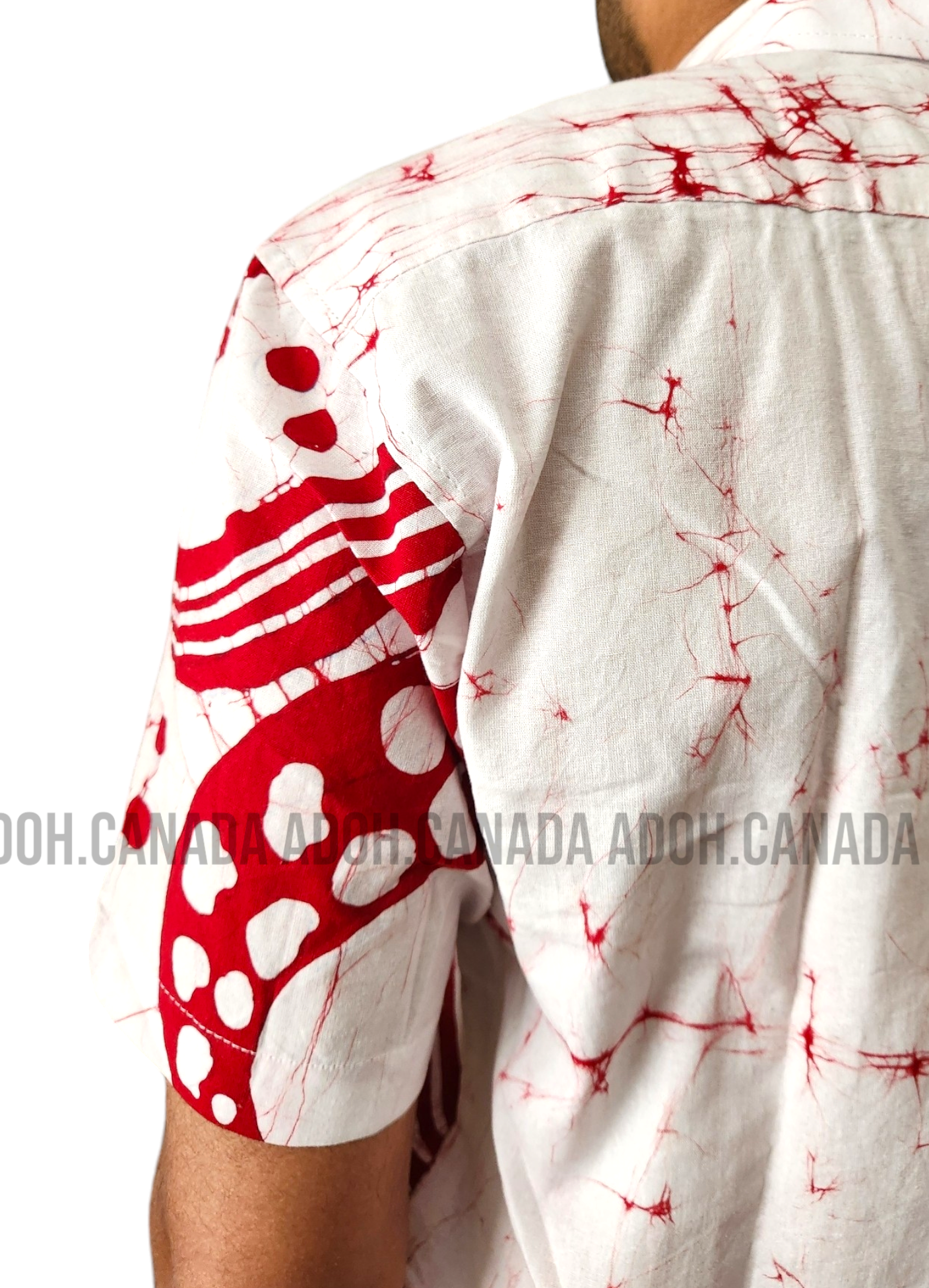 SH1152 - Red and white leafy designed Batik Shirt | Ceylon Batik | Hand Made | Men's Collection | Cotton Shirt | Summer Wear