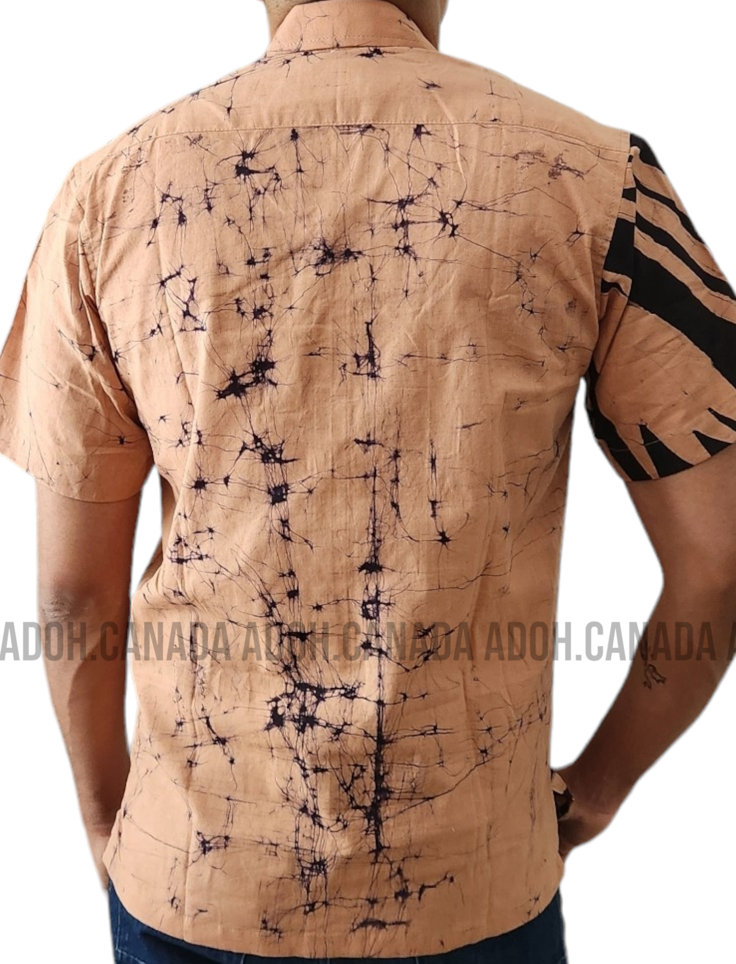 SH1144 - Light brown and black designed Batik Shirt | Ceylon Batik | Hand Made | Men's Collection | Cotton Shirt | Summer Wear