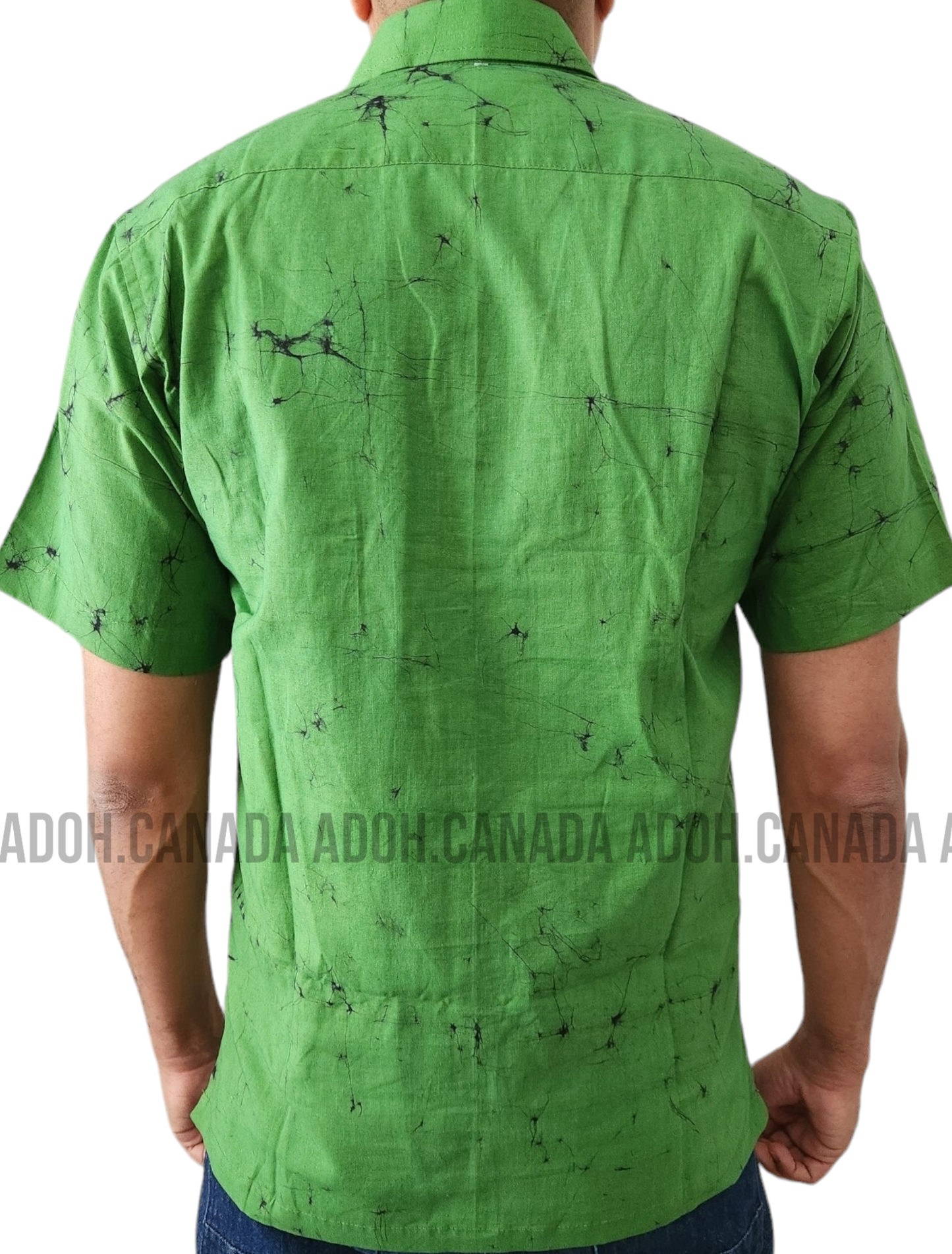 SH1151 - Black and yellow designed Green Batik Shirt | Ceylon Batik | Hand Made | Men's Collection | Cotton Shirt | Summer Wear