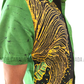 SH1151 - Black and yellow designed Green Batik Shirt | Ceylon Batik | Hand Made | Men's Collection | Cotton Shirt | Summer Wear