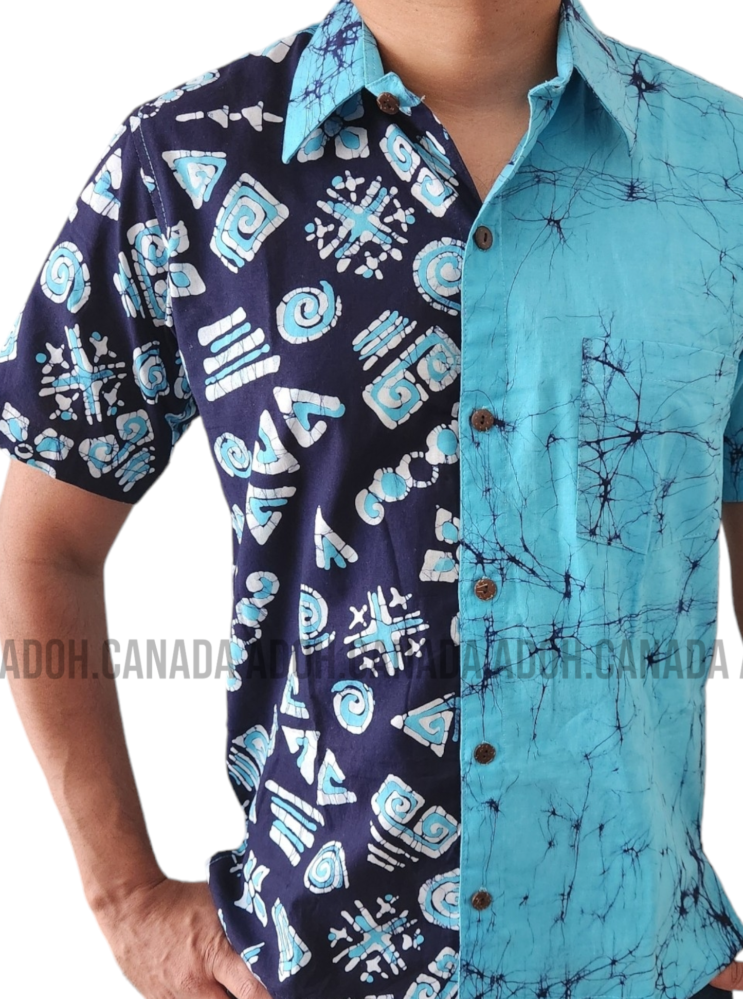 SH1150 - Light Blue and Dark Blue Batik Shirt | Ceylon Batik | Hand Made | Men's Collection | Cotton Shirt | Summer Wear