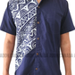 SH1148 - Dark Blue with white designed Batik Shirt | Ceylon Batik | Hand Made | Men's Collection | Cotton Shirt | Summer Wear