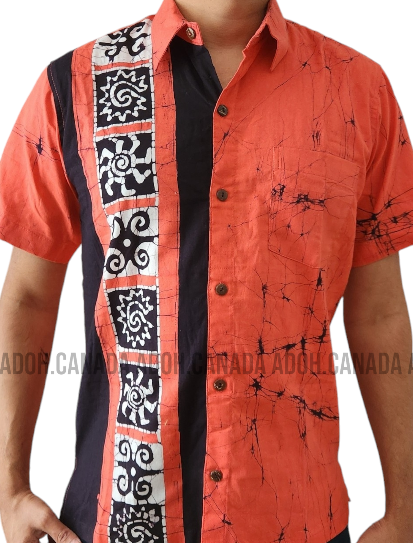 SH1147 - Black and white designed pink Batik Shirt | Ceylon Batik | Hand Made | Men's Collection | Cotton Shirt | Summer Wear