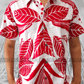 SH1152 - Red and white leafy designed Batik Shirt | Ceylon Batik | Hand Made | Men's Collection | Cotton Shirt | Summer Wear