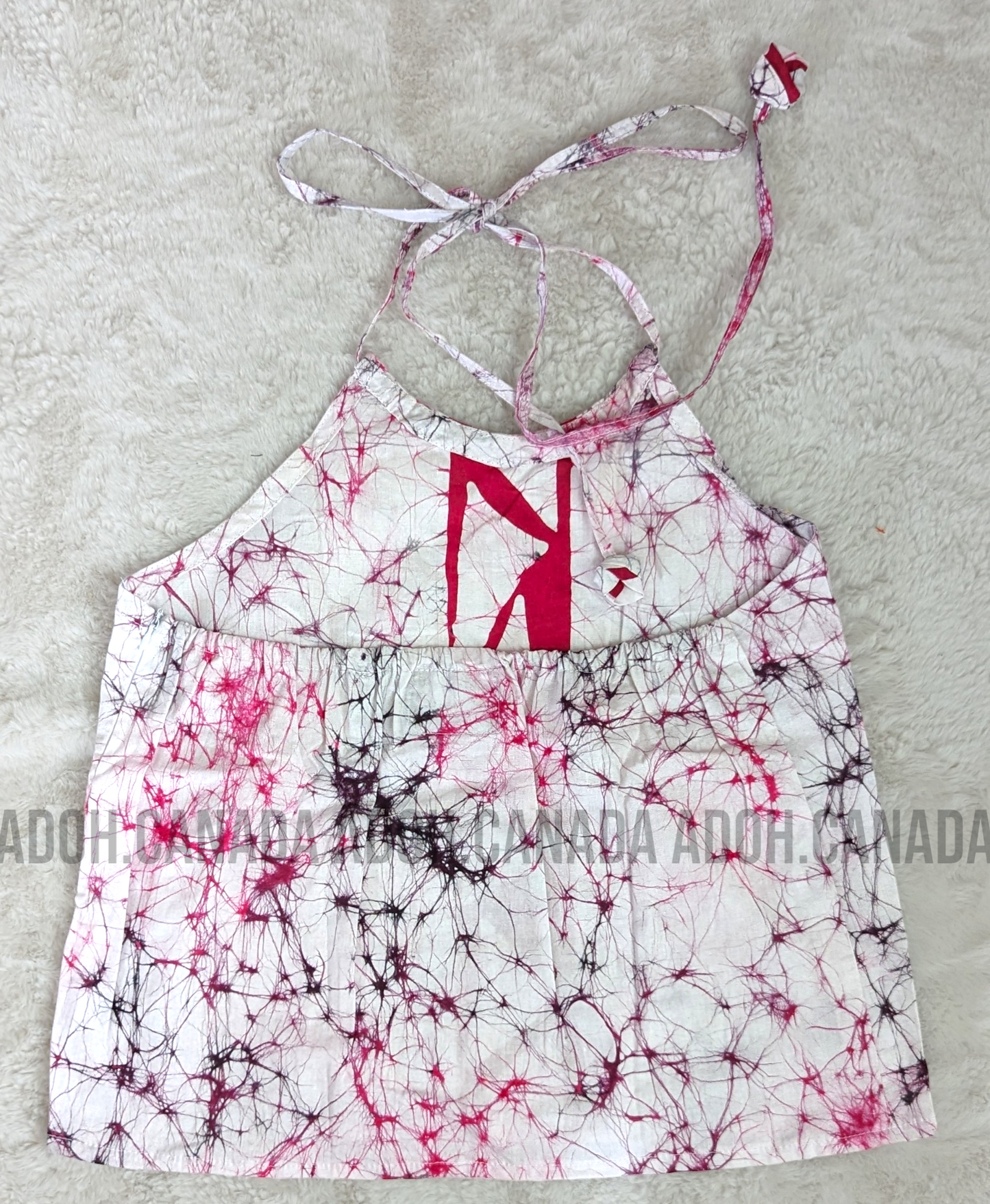 CC0494 - White with hot pink designed Crop Top Batik | Ceylon Batik | Hand Made | Summer Collection | Cotton Dress | Summer Wear