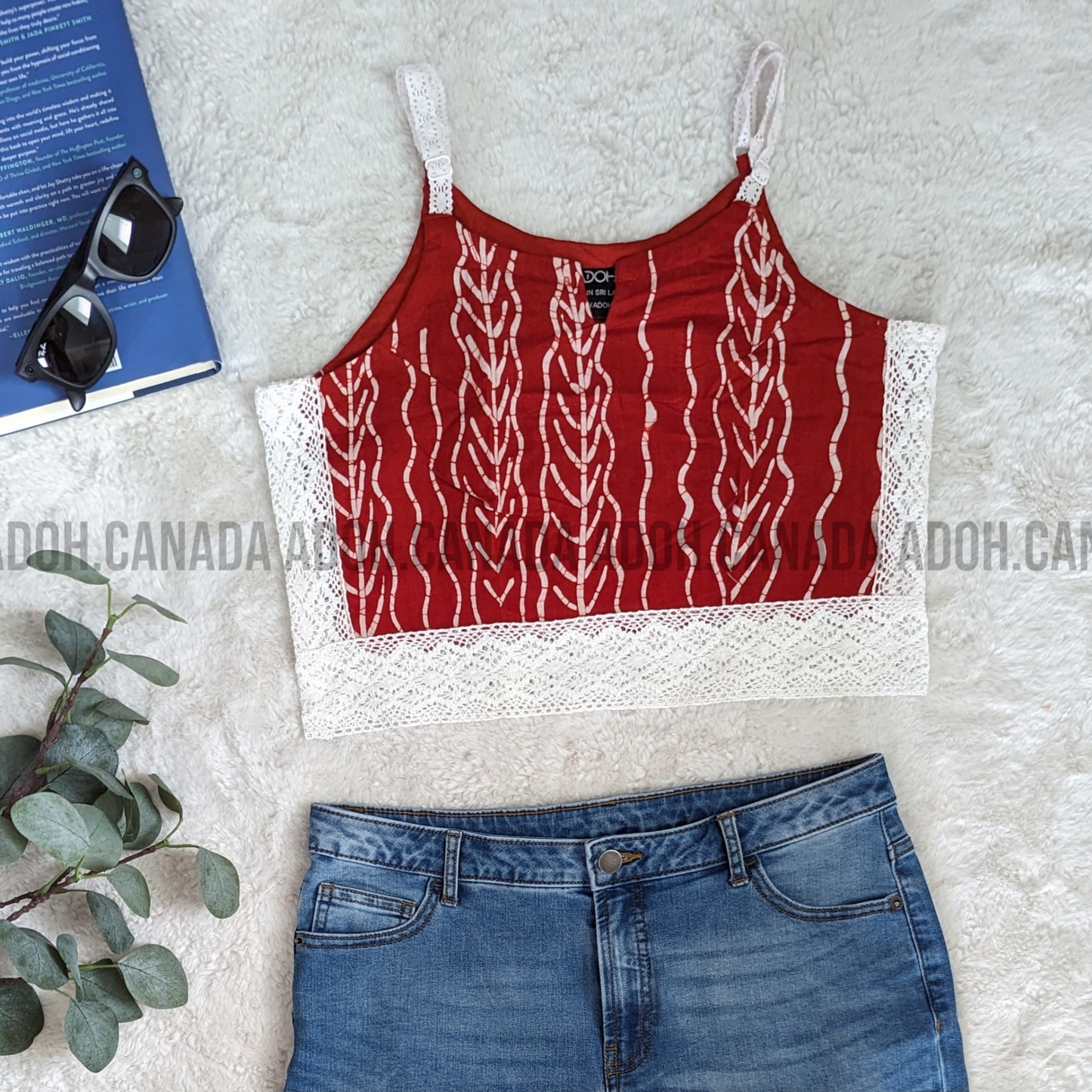 CC0498 - Red and white designed crop Top Batik | Ceylon Batik | Hand Made | Summer Collection | Cotton Dress | Summer Wear