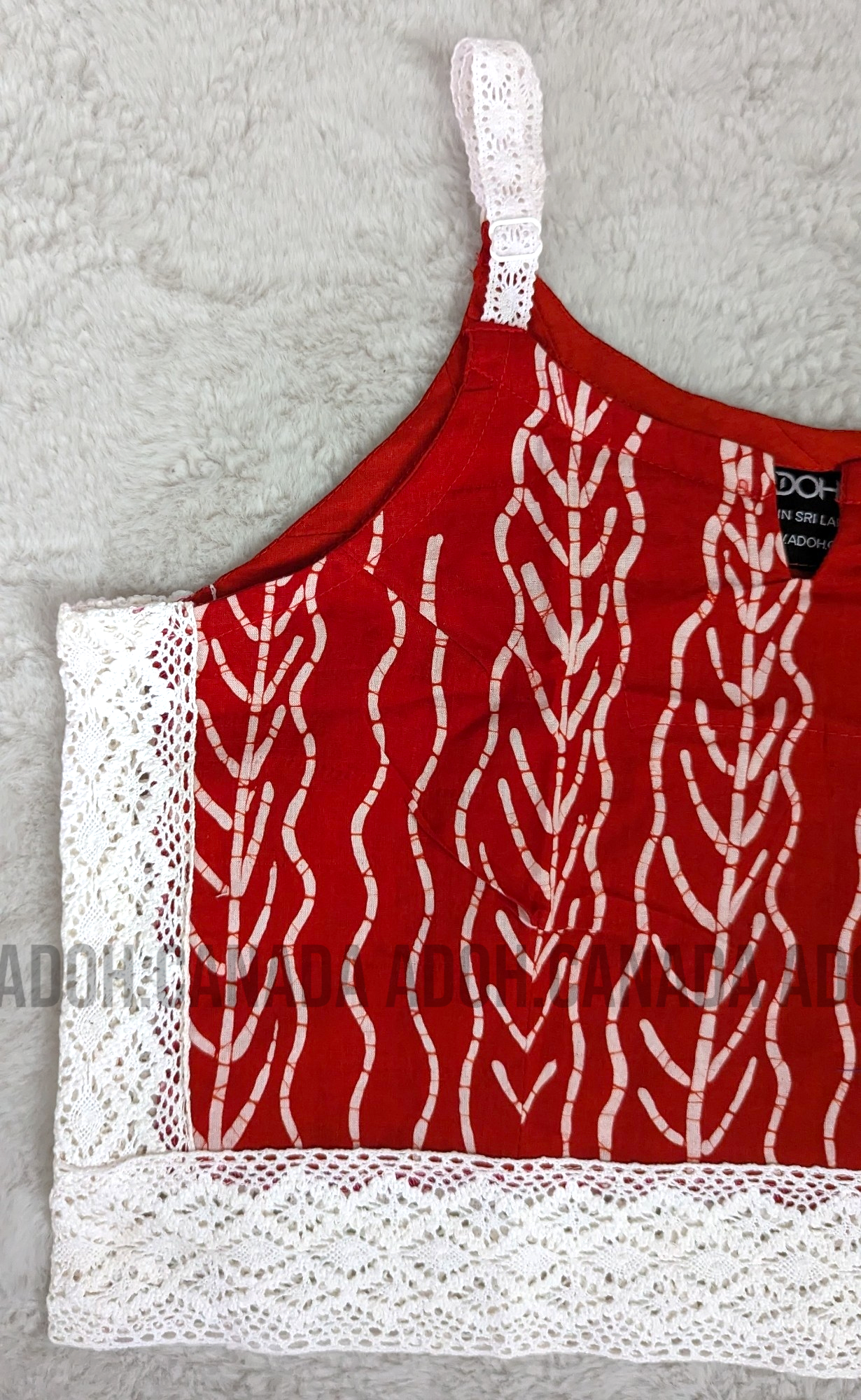 CC0498 - Red and white designed crop Top Batik | Ceylon Batik | Hand Made | Summer Collection | Cotton Dress | Summer Wear