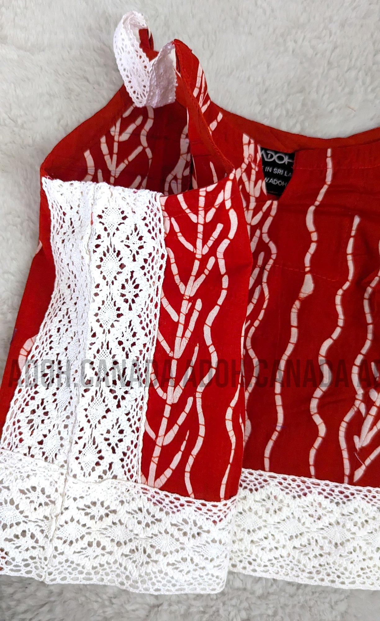 CC0498 - Red and white designed crop Top Batik | Ceylon Batik | Hand Made | Summer Collection | Cotton Dress | Summer Wear