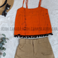 CC0508 - Orange top with black cracks designed crop Top Batik | Ceylon Batik | Hand Made | Summer Collection | Cotton Dress | Summer Wear