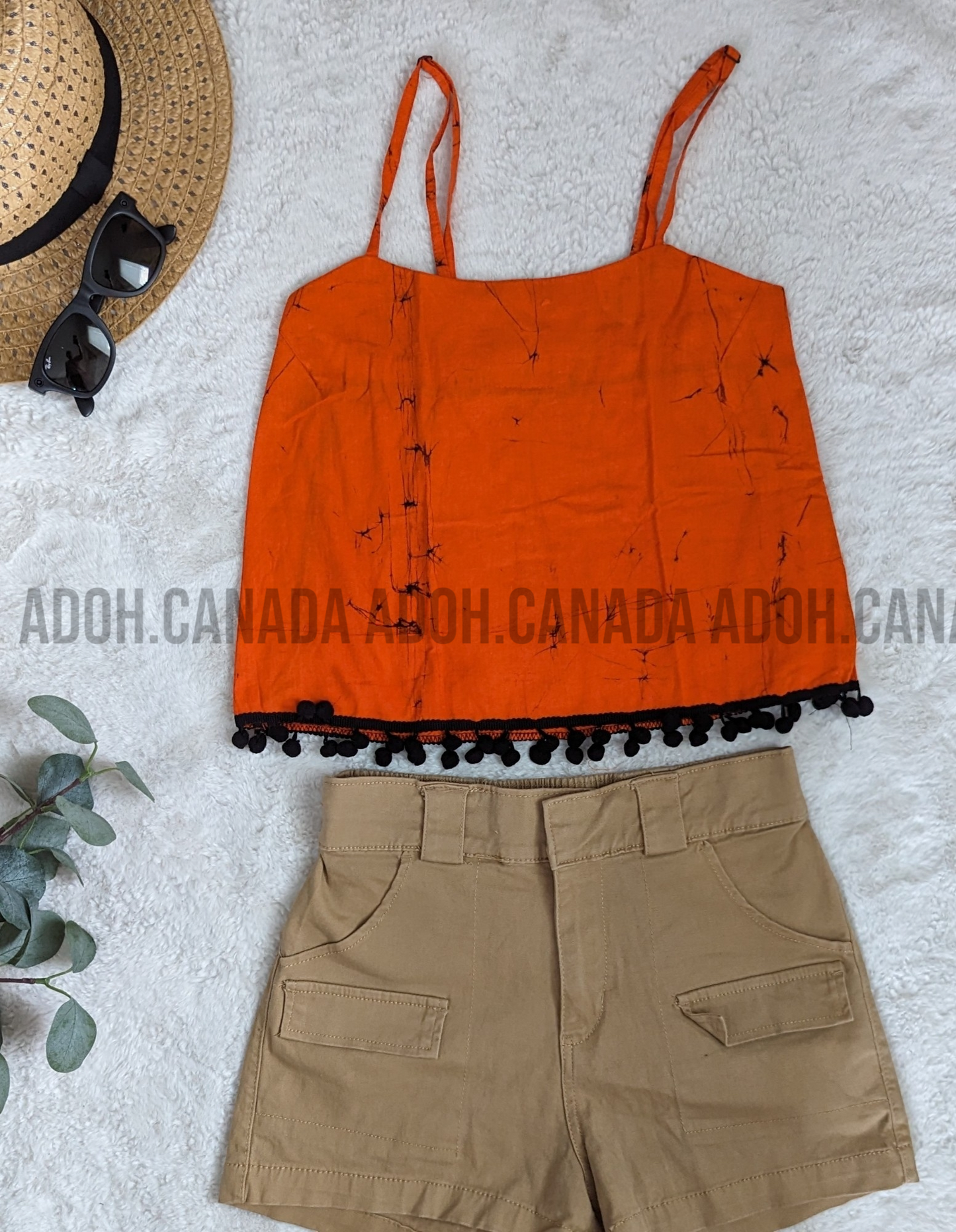 CC0508 - Orange top with black cracks designed crop Top Batik | Ceylon Batik | Hand Made | Summer Collection | Cotton Dress | Summer Wear