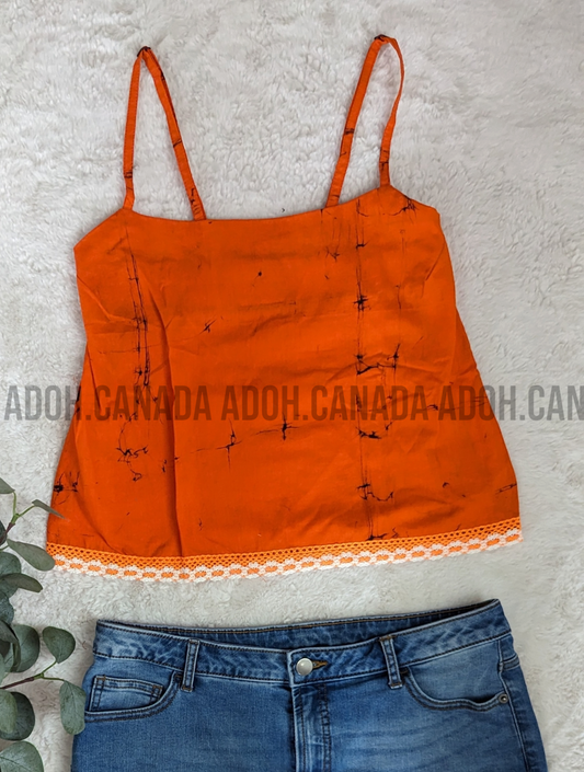 CC0497 - Orange with Black cracks crop Top Batik | Ceylon Batik | Hand Made | Summer Collection | Cotton Dress | Summer Wear