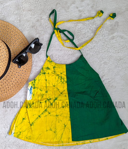 CC0488 - Green and Yellow crop Top Batik | Ceylon Batik | Hand Made | Summer Collection | Cotton Dress | Summer Wear