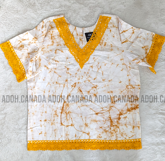 CC0511 - White Batik top with brown cracks | Ceylon Batik | Hand Made | Summer Collection | Cotton Dress | Summer wear