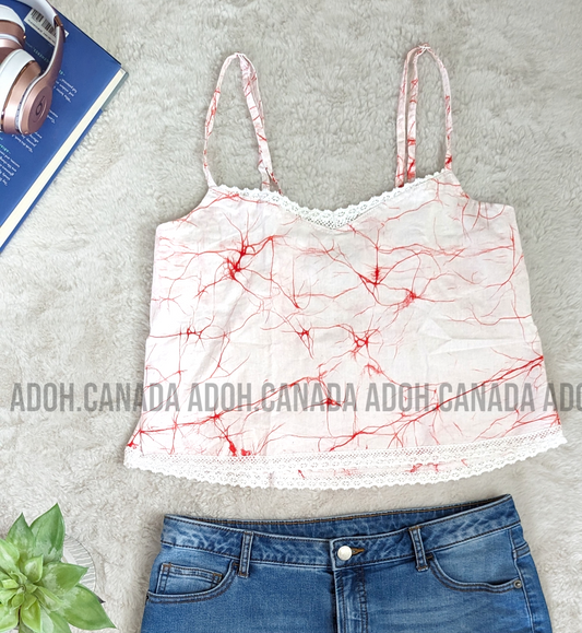 CC0509 - White top with red cracks crop Top Batik | Ceylon Batik | Hand Made | Summer Collection | Cotton Dress | Summer wear