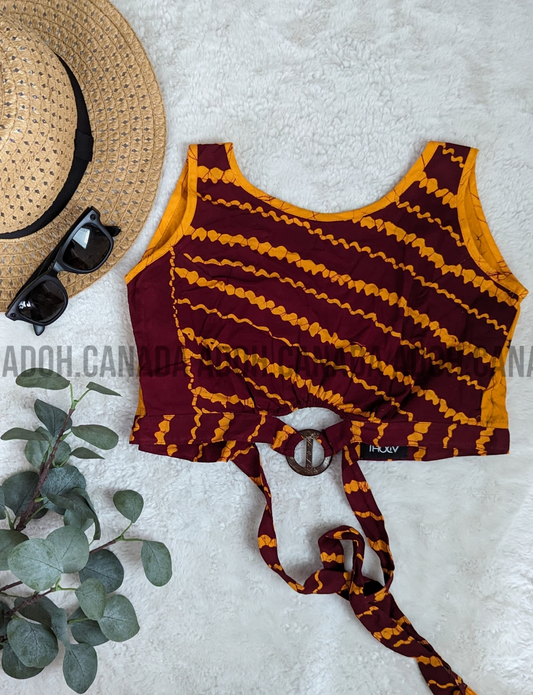 CC0514 -  Maroon and orange designed crop Top Batik | Ceylon Batik | Hand Made | Summer Collection | Cotton Dress | Summer wear