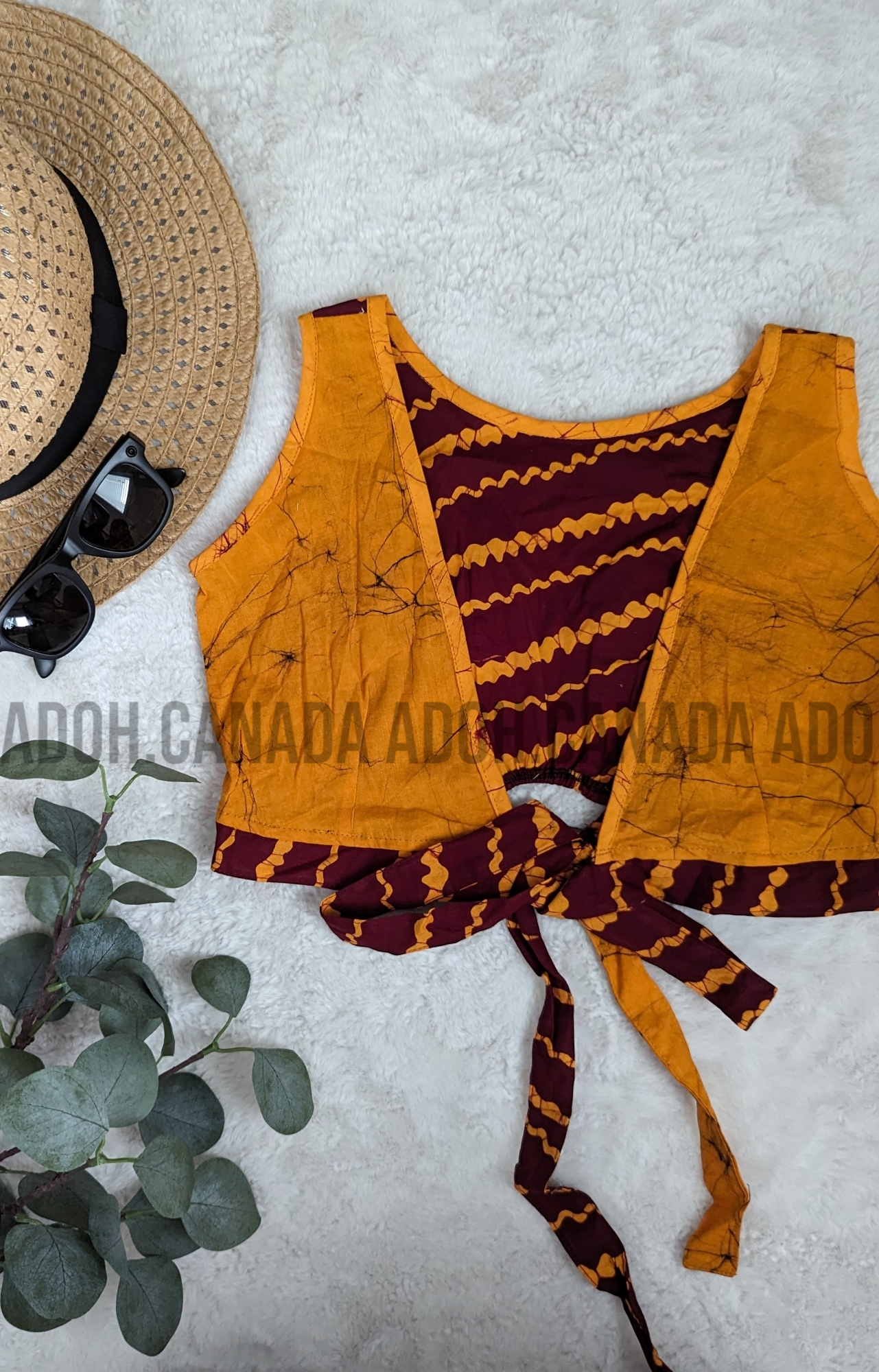 CC0514 -  Maroon and orange designed crop Top Batik | Ceylon Batik | Hand Made | Summer Collection | Cotton Dress | Summer wear