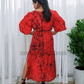 EC1215 - Red Long Batik Dress with Black design | Ceylon Batik | Hand Made | Exclusive Collection | Long Dress | Party Wear