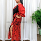 EC1215 - Red Long Batik Dress with Black design | Ceylon Batik | Hand Made | Exclusive Collection | Long Dress | Party Wear