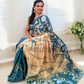 SC1190- Baige and Teal Blue Floral designed Silk Saree |Ceylon Batik|Saree collection| Silk Saree | Exclusive Collection