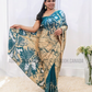 SC1190- Baige and Teal Blue Floral designed Silk Saree |Ceylon Batik|Saree collection| Silk Saree | Exclusive Collection