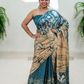 SC1190- Baige and Teal Blue Floral designed Silk Saree |Ceylon Batik|Saree collection| Silk Saree | Exclusive Collection