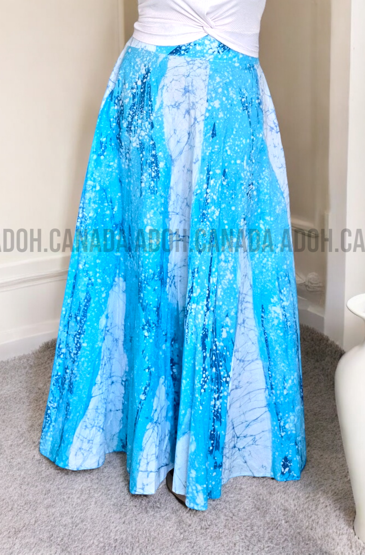 CC1196 - Sky Blue and white designed Long Batik Skirt | Ceylon Batik | Hand Made | Summer Collection | Cotton Skirts | Summer Wear