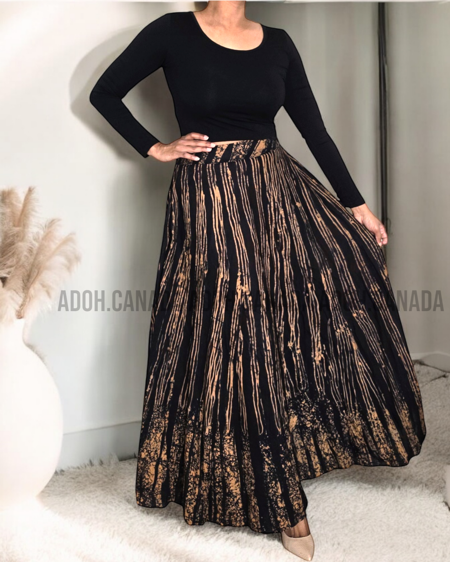 CC1197 - Black and Brown striped designed Long Batik Skirt | Ceylon Batik | Hand Made | Summer Collection | Cotton Skirts | Summer Wear