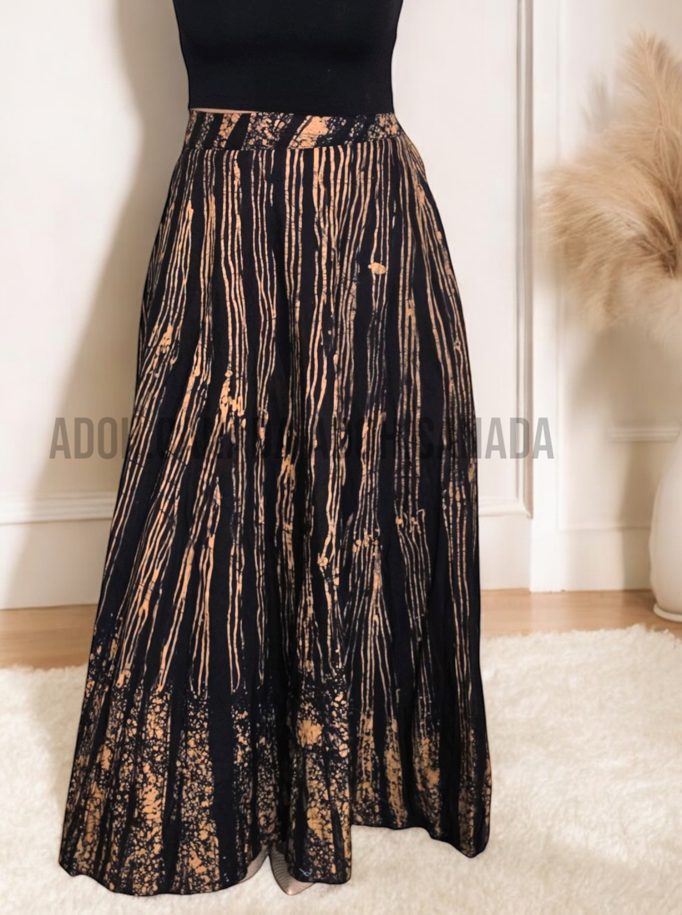 CC1197 - Black and Brown striped designed Long Batik Skirt | Ceylon Batik | Hand Made | Summer Collection | Cotton Skirts | Summer Wear