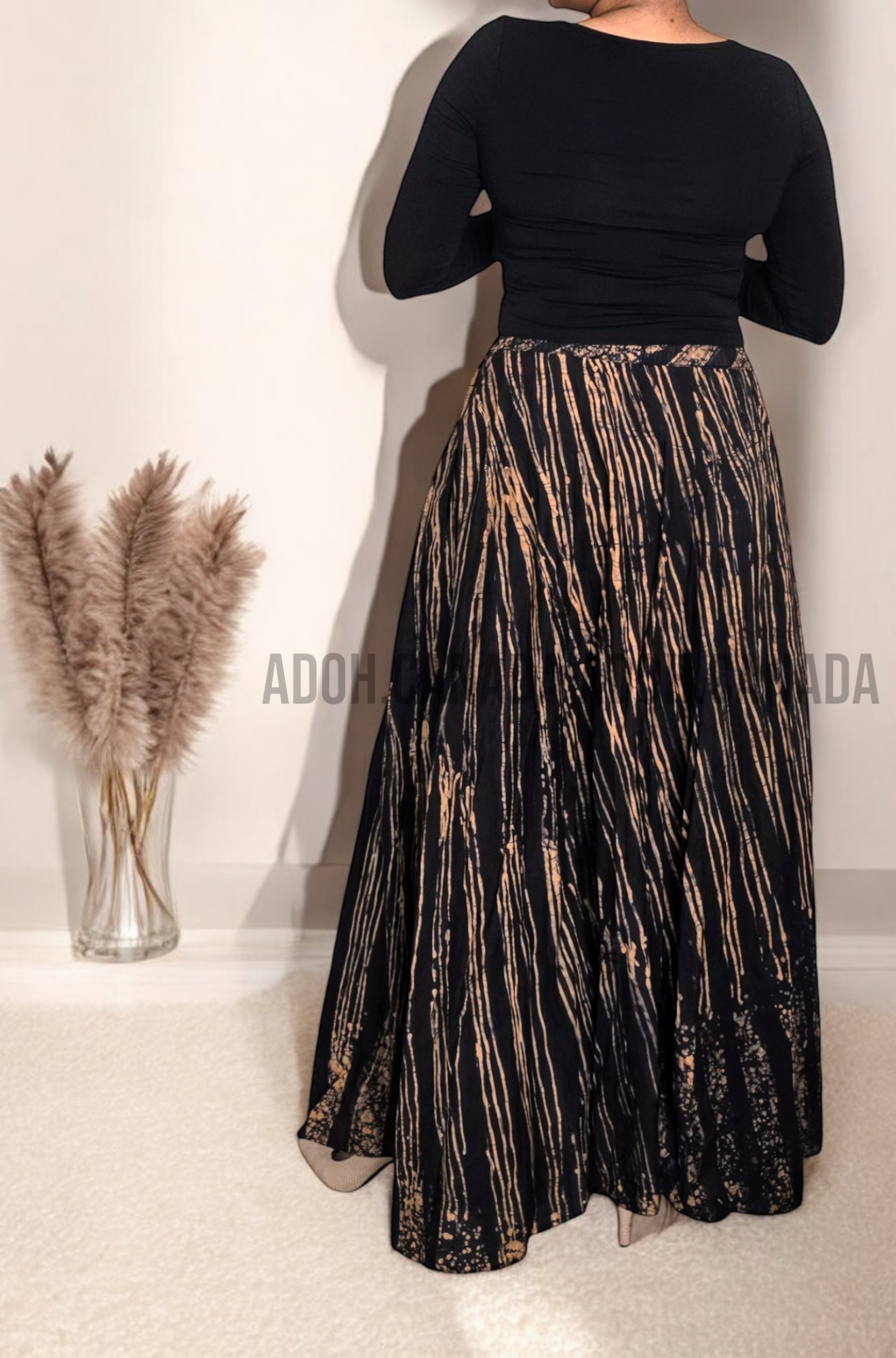 CC1197 - Black and Brown striped designed Long Batik Skirt | Ceylon Batik | Hand Made | Summer Collection | Cotton Skirts | Summer Wear