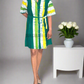 CC1171- Green Batik Shirt Dress with white & yellow striped design | Ceylon Batik | Hand Made |Summer Collection | Cotton Dress | Summer Wear