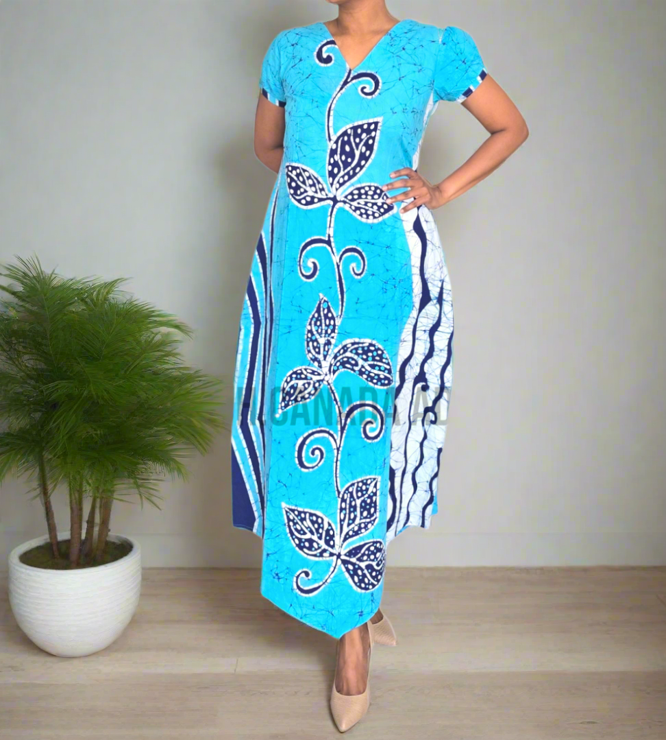 CC0975- Blue Batik Dress with dark blue and white design | Ceylon Batik | Hand Made |Summer Collection | Cotton Dress | Summer Wear