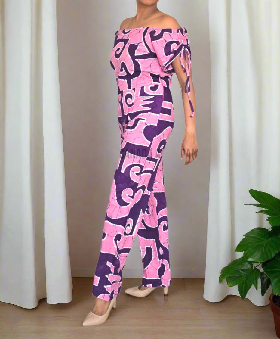 CC0935- Purple and pink designed Batik Jumpsuit | Ceylon Batik | Hand Made |Summer Collection | Cotton Jump Suit | Summer Wear