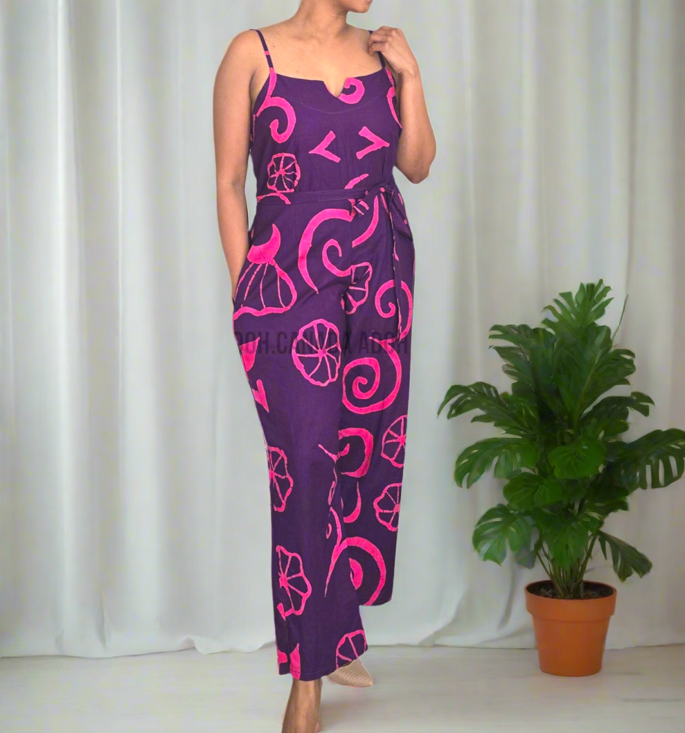 CC0679- Purple and pink designed Batik Jumpsuit | Ceylon Batik | Hand Made |Summer Collection | Cotton Jump Suit | Summer Wear