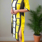 CC1129- Yellow Batik Dress with black and white design | Ceylon Batik | Hand Made | Summer Collection | Cotton Dress | Summer Wear