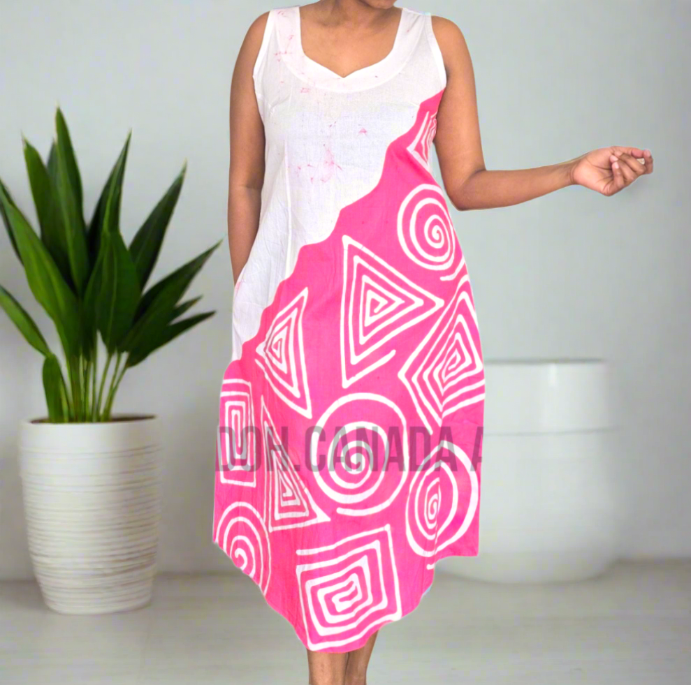 CC0597- Pink and white designed Batik Dress| Ceylon Batik | Hand Made |Summer Collection | Cotton Dress | Summer Wear