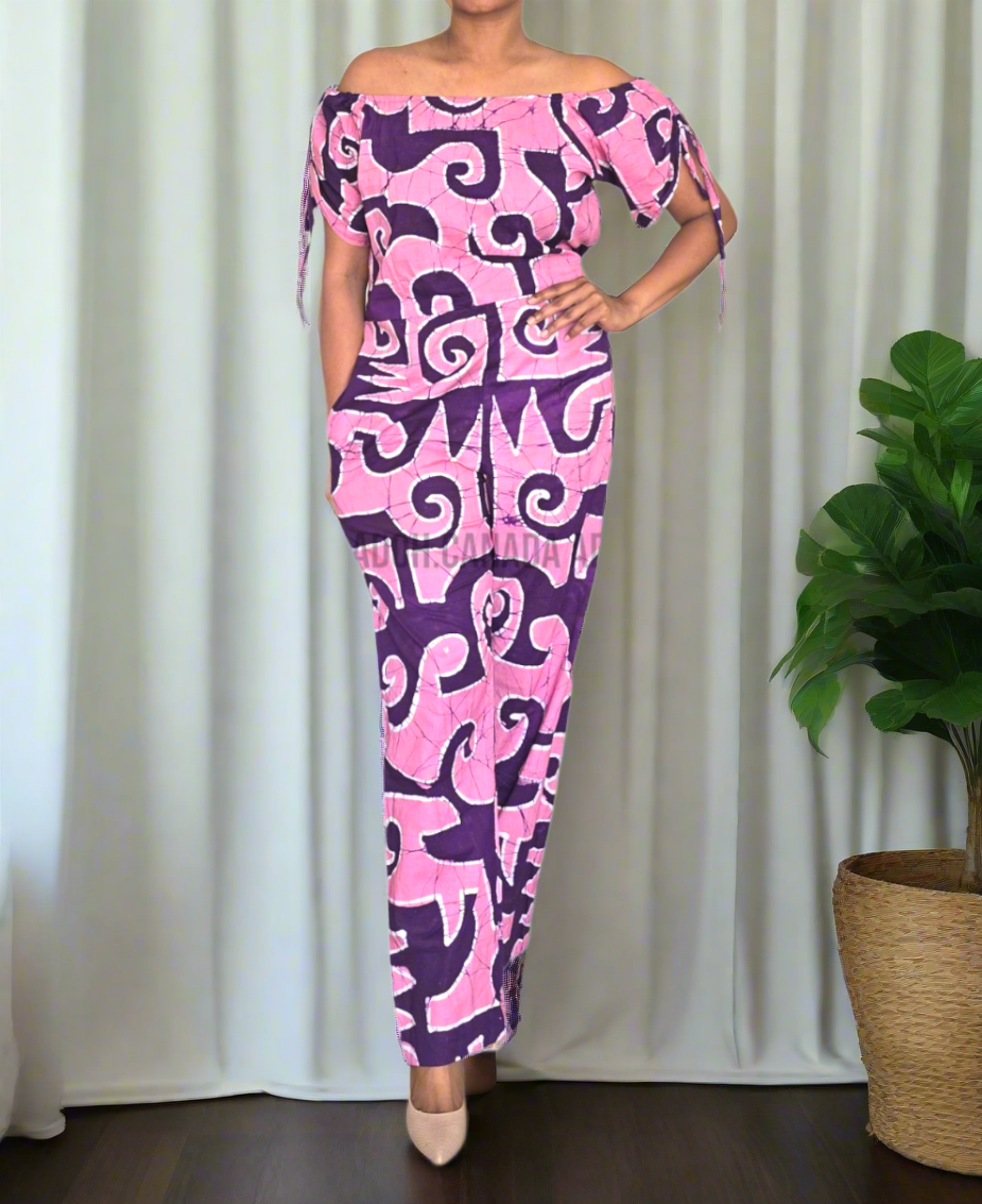 CC0935- Purple and pink designed Batik Jumpsuit | Ceylon Batik | Hand Made |Summer Collection | Cotton Jump Suit | Summer Wear