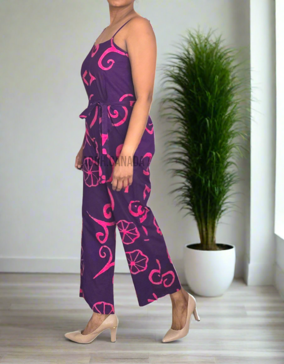 CC0679- Purple and pink designed Batik Jumpsuit | Ceylon Batik | Hand Made |Summer Collection | Cotton Jump Suit | Summer Wear