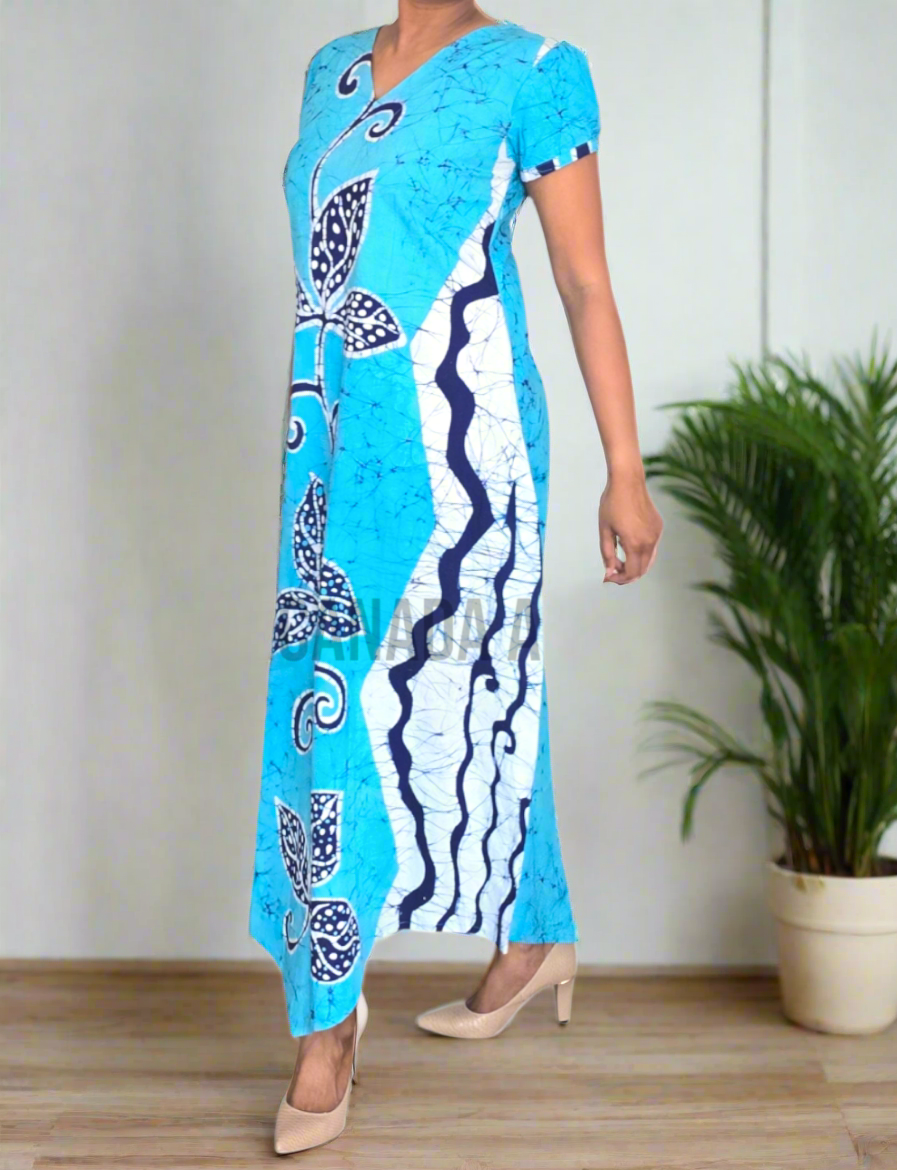 CC0975- Blue Batik Dress with dark blue and white design | Ceylon Batik | Hand Made |Summer Collection | Cotton Dress | Summer Wear