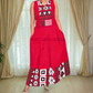 CC1176 - Red Batik Long Skirt & Top with black and white design| Ceylon Batik | Hand Made | Summer Collection | Cotton Dress | Summer Wear