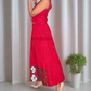 CC1176 - Red Batik Long Skirt & Top with black and white design| Ceylon Batik | Hand Made | Summer Collection | Cotton Dress | Summer Wear